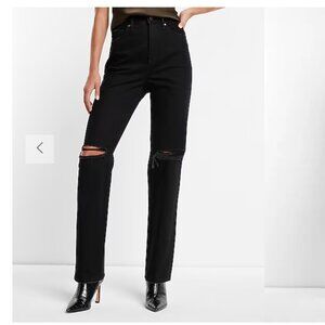 Super High Waisted Black Rinse Ripped Modern Straight Jeans Size 0S